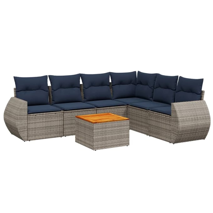 vidaXL - 7-delige - tuinbankset - met - kussens, - grijs - polyrotan