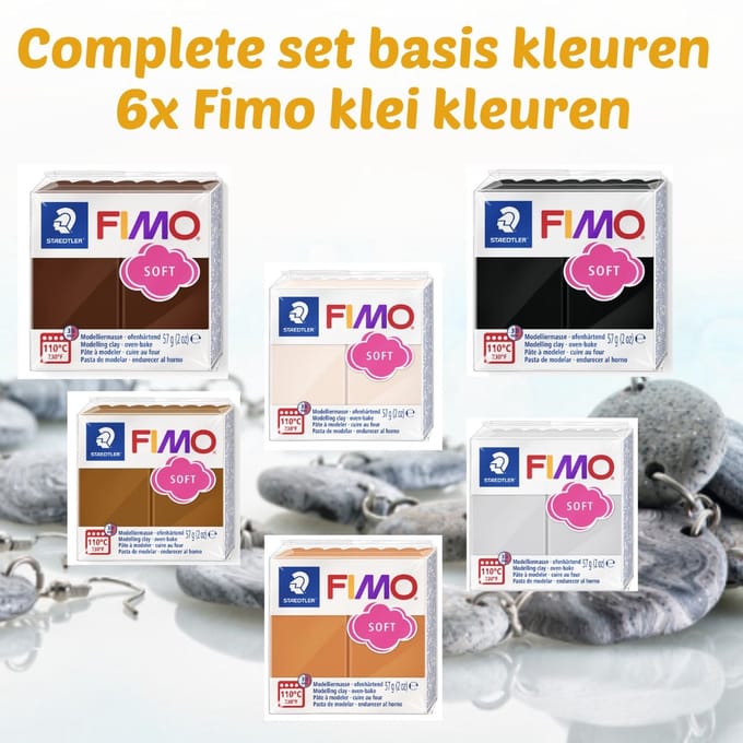 FIMO Soft Klei Set – 6 x 56 gram – Basiskleuren Mix – Boetseerklei Ovenhardend