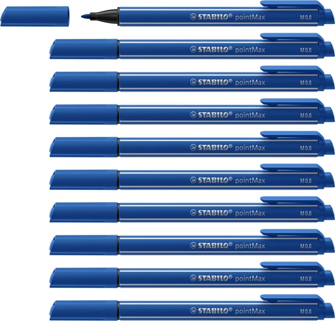 STABILO pointMax - Hardtip Fineliner 0,8 mm - Nylon Punt - Ultramarijn Blauw - Doos 10 stuks