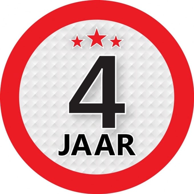 Bellatio Decorations 4 jaar leeftijd sticker - rond - Dia 9 cm - verjaardag - jubileum - leeftijd versiering