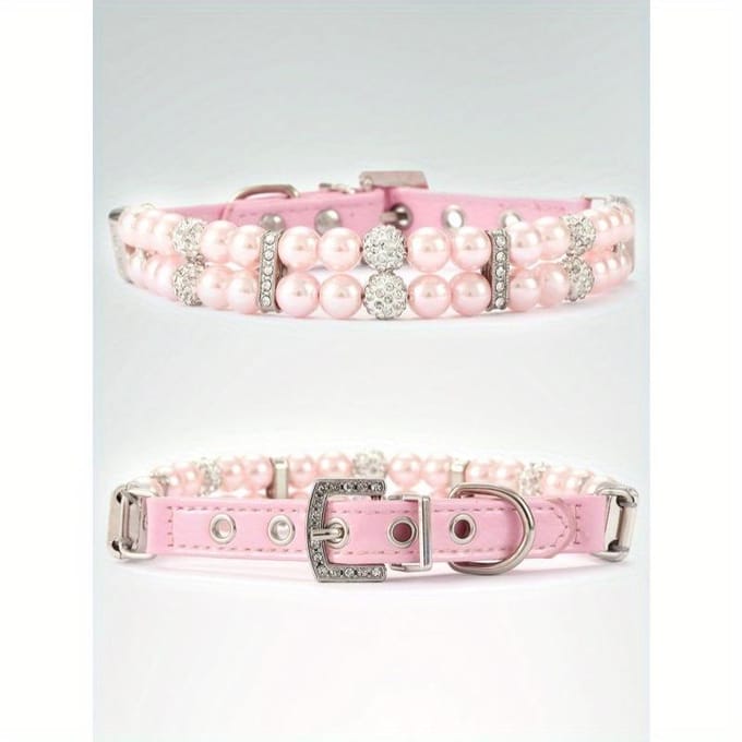 Collier pour animal de compagnie en fausses perles M rose