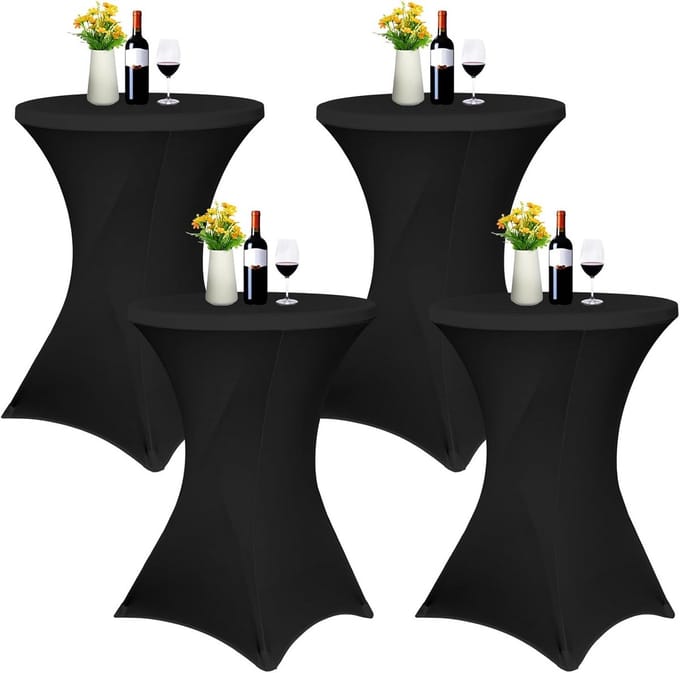 Set van 4 Elastische Tafelhoezen voor Bistrotafels Ø 80-85 cm Zwart