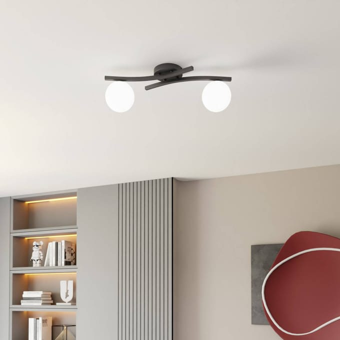 EMIBIG LIGHTING OPUS plafondlamp, lengte 60 cm, opaal/zwart, glas, 2-lamps.