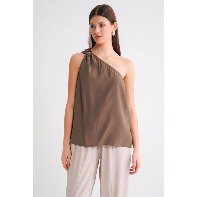 Asymmetrische Kraagaccessoire Gedetailleerde Top