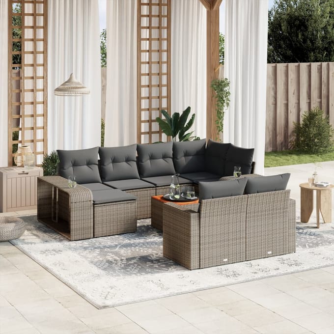 vidaXL - 11-delige - Loungeset - met - kussens - poly - rattan - grijs
