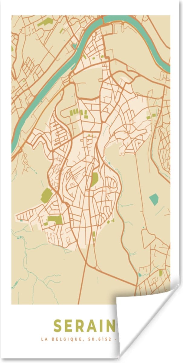 Poster Plattegrond - Stadskaart - België - Seraing - Kaart - 60x120 cm