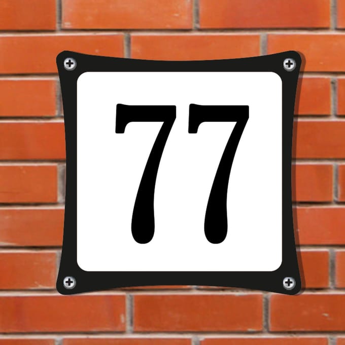 Decoporta Huisnummerbord Emaille-Look - Nummer 77 - Standaard - 10 x 10 cm | incl. schroeven