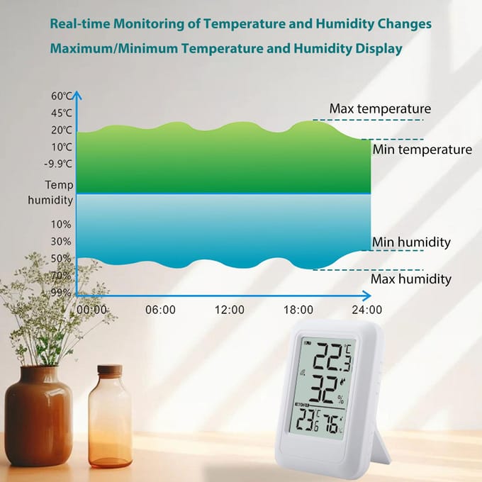 Thermomètre Intérieur Extérieur Écran 2,56 Pouces Appareil Numérique de Surveillance de la Température et de l'Humidité blue