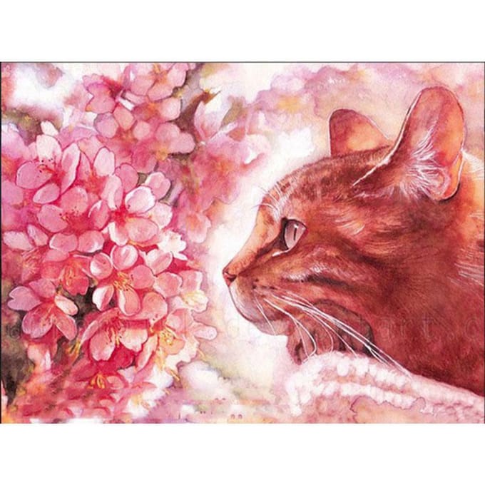 Broderie Diamant 5D DIY Peinture Diamant Fleur Chat Point de Croix Mosaïque Diamant Complet Décor Image 20X30CM pink