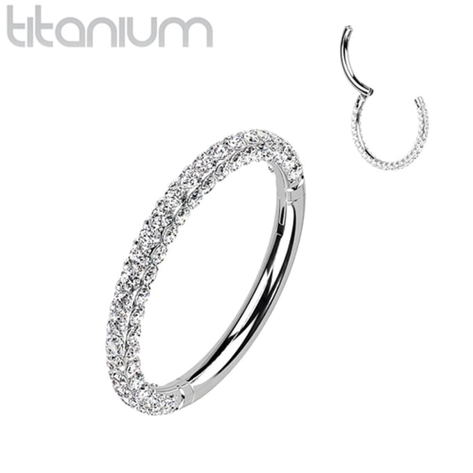 Piercing titanium clicker rondom steentjes 1.2x6 wit - LMPiercings