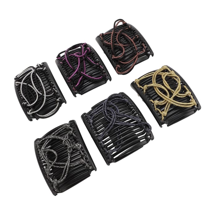 6 stuks Verstelbare Elastische Haarkam Accessoire Rekbare Dubbele Kam Haarclip voor Meisjes black