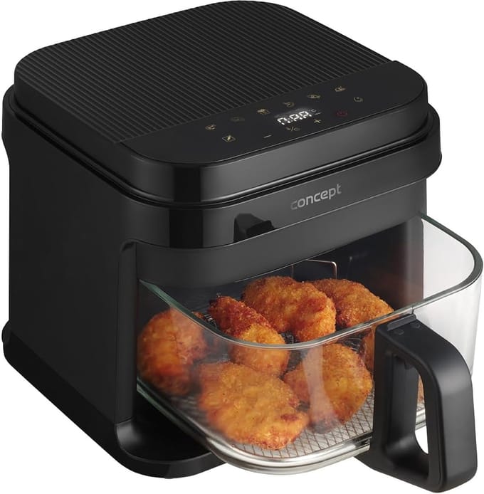 Gezonde Heteluchtfriteuse met Grote Glazen Mand 5,5L