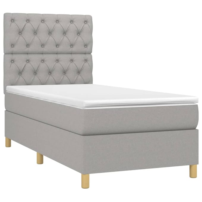 vidaXL - Boxspring - met - matras - en - LED - stof - lichtgrijs - 80x200 - cm