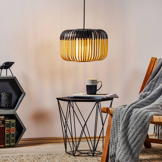 Forestier hanglamp Bamboo S, Ø 35 cm, zwart
