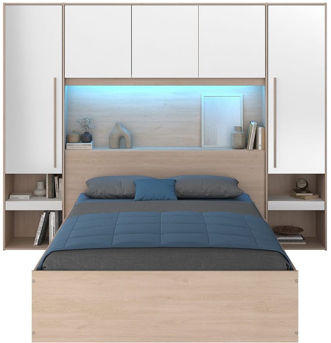 Vente-unique Bed met opbergruimte hout natuurlijk licht, wit 140 x 190 cm