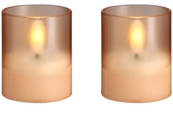 Led kaarsen - Moods & More - LED glass candle, Hurricane, Champagne, 2-pac