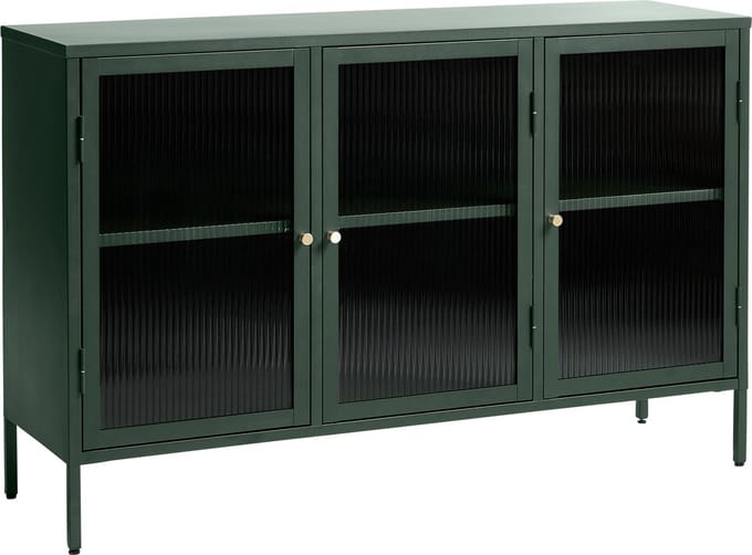 Dressoir Groen - Metaal & Glas - 3 Deuren - 40x132x85cm - Soft Closing - Dressoir Bronco - Giga Living