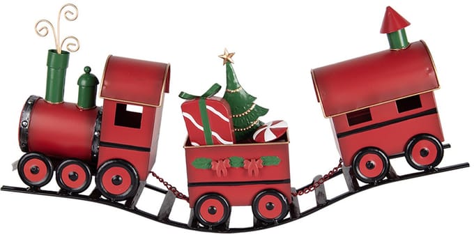 Clayre & Eef Kerstdecoratie Beeld Trein 63x13x31 cm Rood Metaal