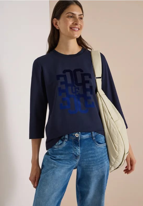 Shirt met 3/4-mouwen, ronde hals en tekst