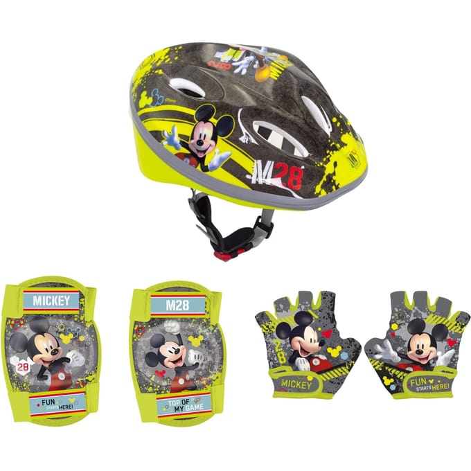 Mickey Mouse fietssets; handschoenen, helm en knie- en elleboogbeschermers