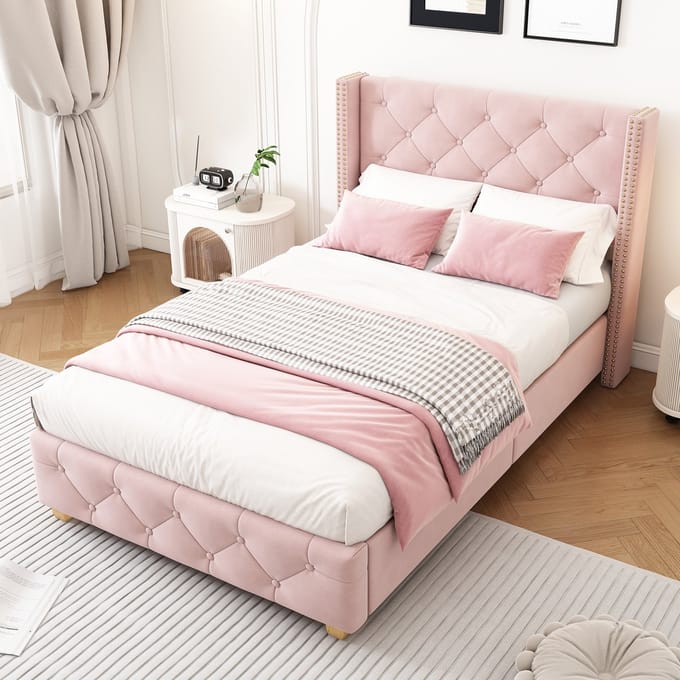Sweiko Eenpersoonsbed - 90x200cm - Velvet - Roze