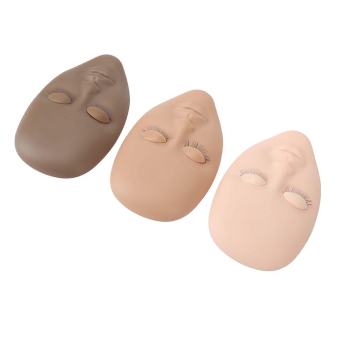 3 stuks Wimper Mannequin Hoofd Wimperextension Oefenpop Hoofd met Vervangbaar Ooglid Enkele Laag beige