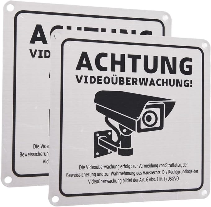 Bewakingsbord - Attentie Camera - Privé Eigendom - Aluminium Zelfklevend - 15x15cm - Grijs