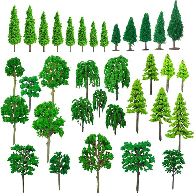 34 Stuks Groene Modelbomen 1.3~6.1 Inch Gemengd voor Modelspoor Landschapsarchitectuur, Nepp bomen voor Modelbouw en DIY Projecten