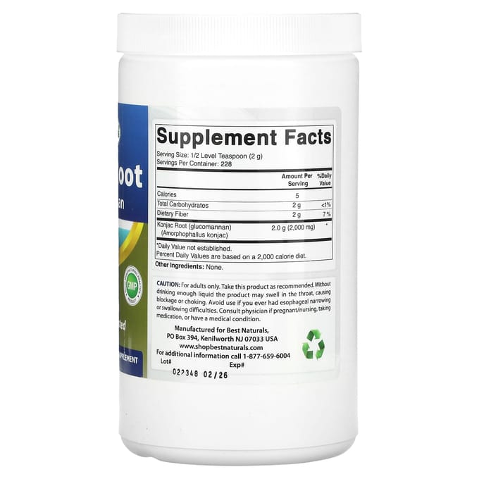 Best Naturals, Konjacwortelglucomannan, 1 pond (454 gr)