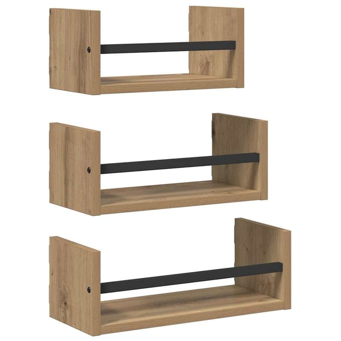 vidaXL Wandplankenset 3 st Artisan Eiken 40x16x14cm Bewerkt hout