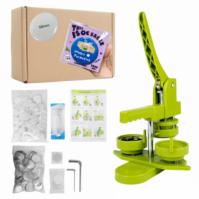 Button Maker 58mm Complete Set - Pin Maker met 100 Buttons - Badge Maker - Pin machine - Buttonmachine - Installatievrij - Groen - Speldbadge - DIY-cadeau voor kinderen - Anime cadeau