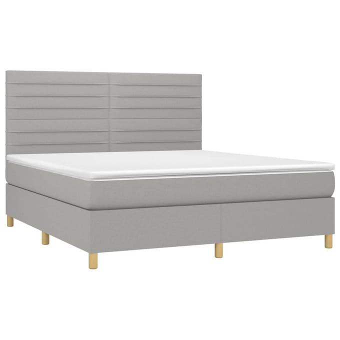 vidaXL - Boxspring - met - matras - en - LED - stof - lichtgrijs - 180x200 - cm
