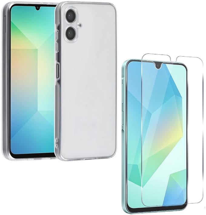 Silicone hoesje Transparant met 2 Pack Tempered glas Screen Protector Geschikt voor: Samsung Galaxy A06