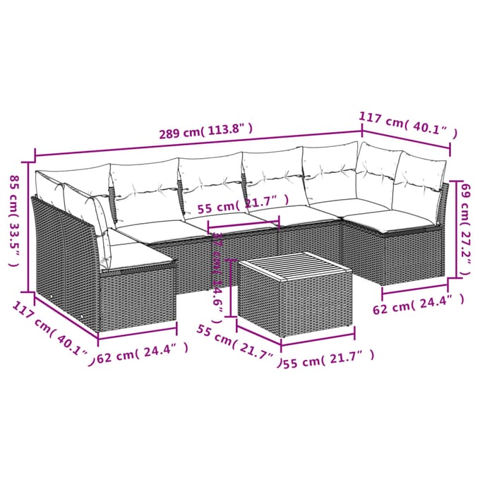 vidaXL - 8-delige - Loungeset - met - kussens - poly - rattan - grijs