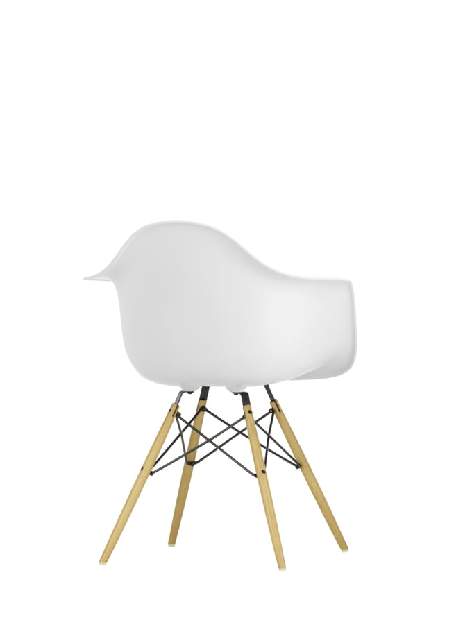 Vitra DAW Eames Plastic Armchair - katoen wit RE - honingkleurig essenhout
