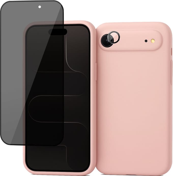 Hoesje geschikt voor iPhone 17 Air - Privacy Screenprotector Volledig Dekkend Glas & Camera Protector - Mat Back Case Roze