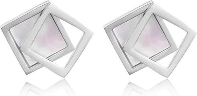 Cilla Jewels Dames oorknoppen Double Square Shell Zilverkleurig
