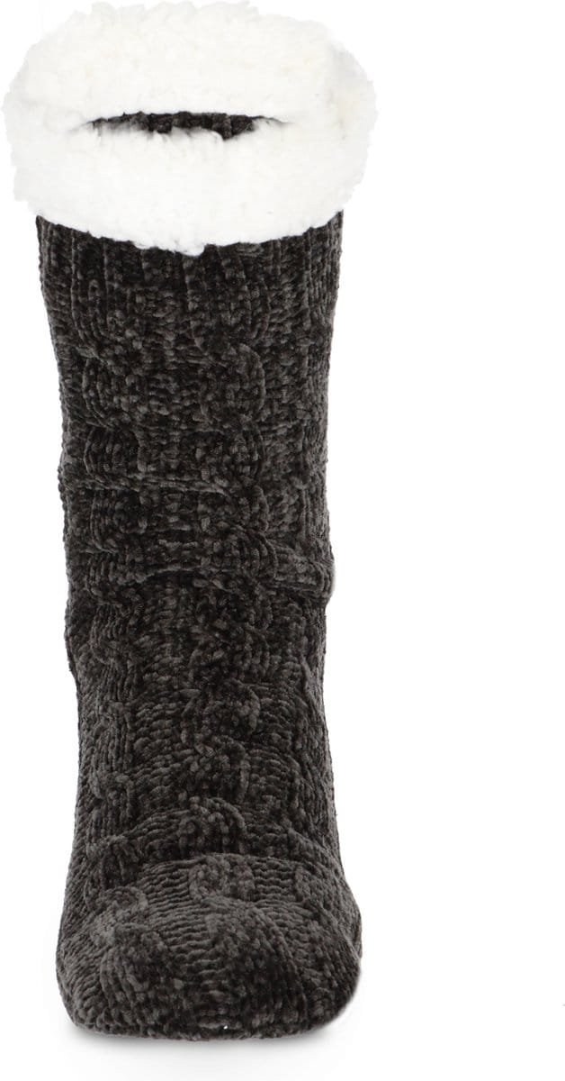 Basset Dames Huissokken Kabel Chenille met Antislip Antracite One size