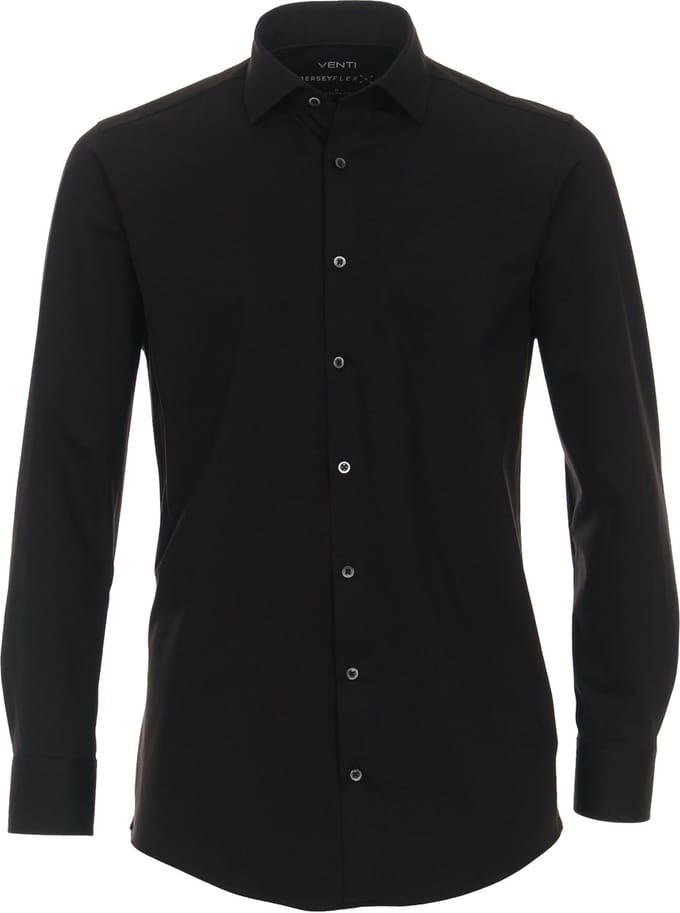 VENTI modern fit overhemd - jersey - zwart - Strijkvriendelijk - Boordmaat: 38