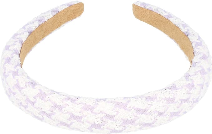 Haarsoires Haarband Diadeem 3cm – Dik Gevuld – Ruitprint Geweven – Wit Lila Paars