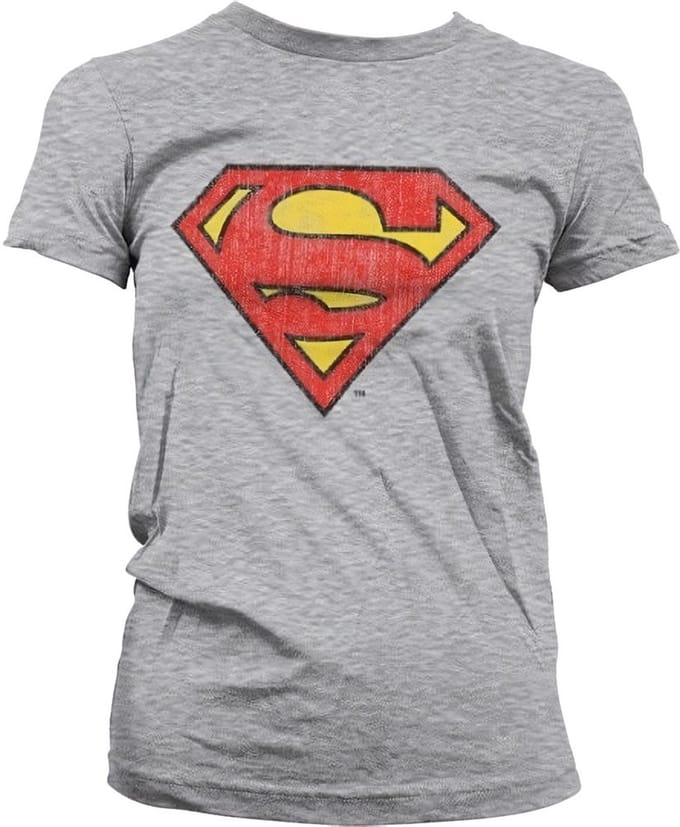Superman Washed Shield Girly T-shirt voor dames, heather-grijs
