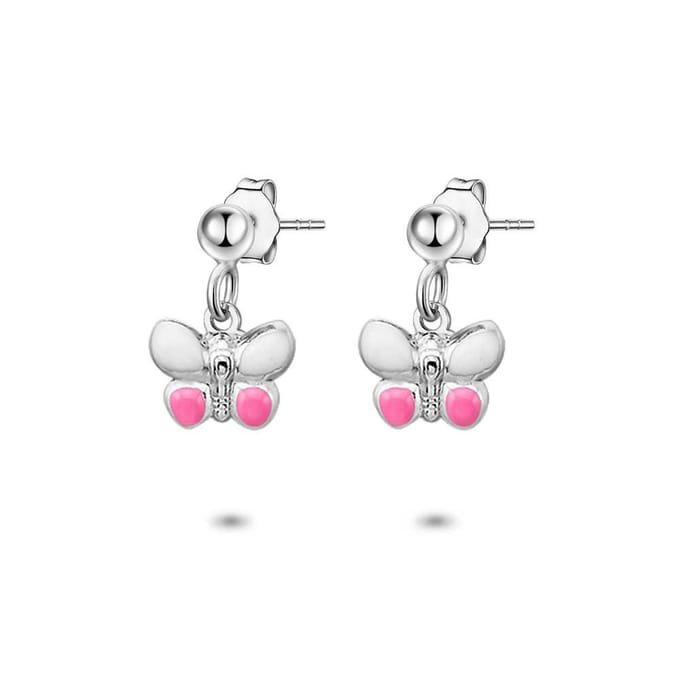 Twice As Nice Oorbellen in zilver, hangend vlindertje, roos