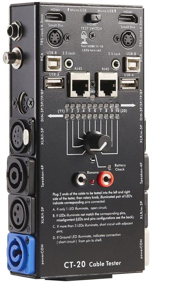 15-in-1 Audio Kabel Tester met LED Indicatoren en 10-Way Switch
