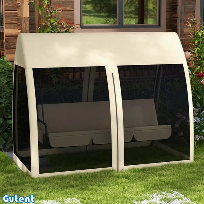 Gutent 3 Patioschommels - Balkonschommel - met Klamboe en Stalen Frame - Bruin