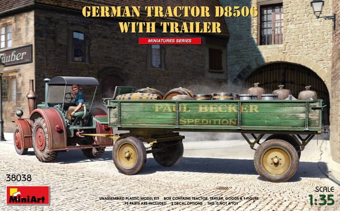 MiniArt Modelbouwpakket Landbouwvoertuigen - 38038 German Tractor D8506 with Trailer Plastic - 1:35 - Modelbouw