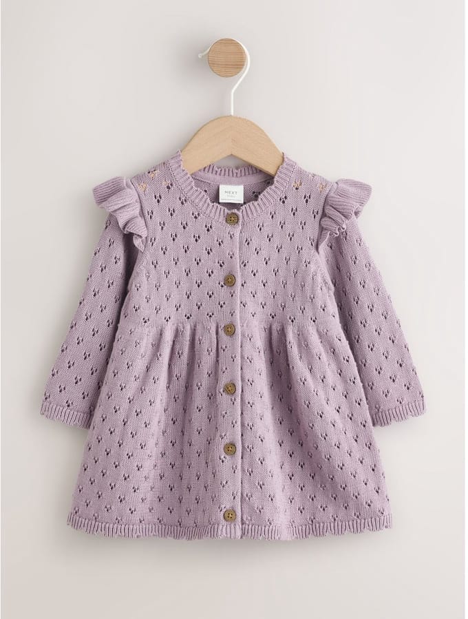 Next - Meisjes - Babyjurkje met ajourgebreide schouderruches - Paars