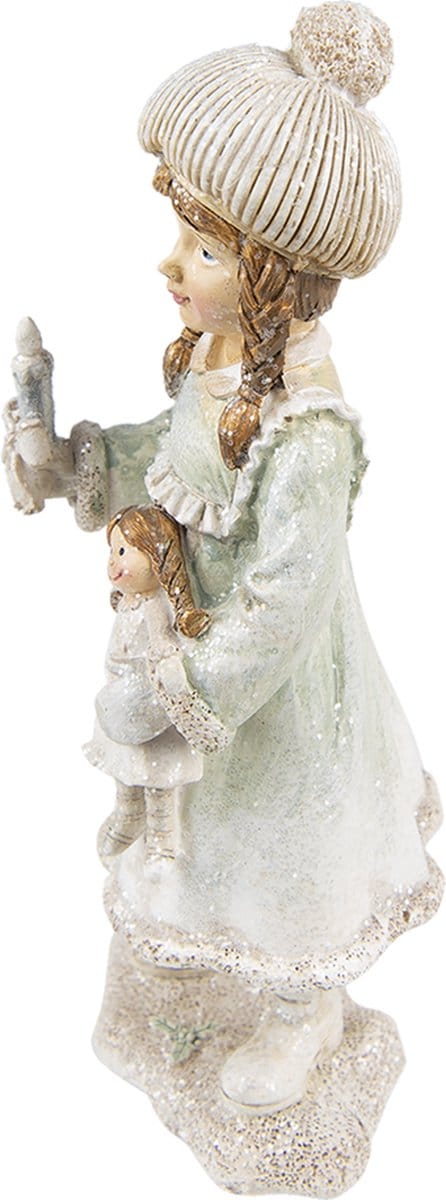 Clayre & Eef Beeld Kind 19 cm Beige Groen Polyresin Kerstdecoratie