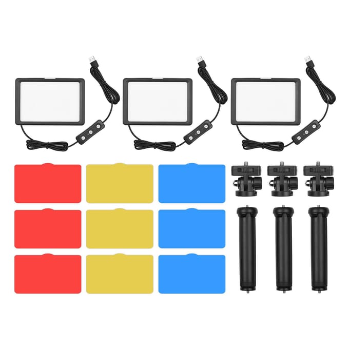 Andoer USB-videoconferentieverlichtingsset met 3 * LED-videolampen 5600K dimbaar + 3 * Desktop black
