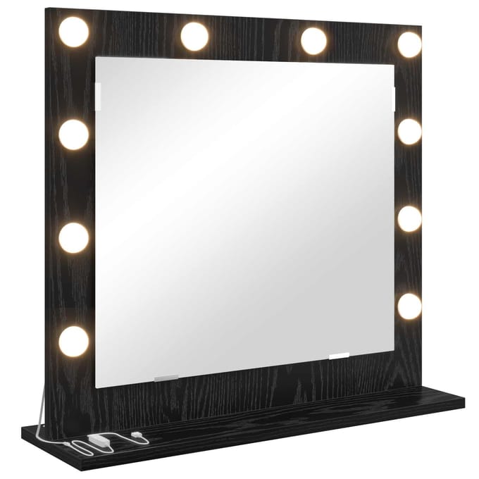 vidaXL - Make-up - Spiegel - Zwart - Eiken - 60 - x - 55 - x - 18 - cm - Rechthoekig