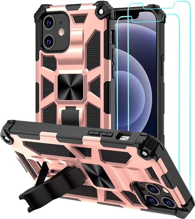 Hoesje Geschikt voor iPhone 12 / 12 Pro – Anti-Scratch Shockproof Rose Goud - 2 Pack Screenprotector